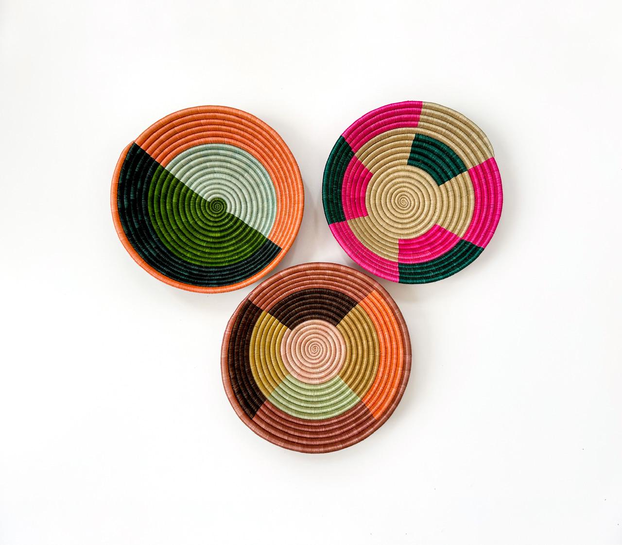Set of 3 Colorful Wall decor Baskets- Woven Sisal wall baskets