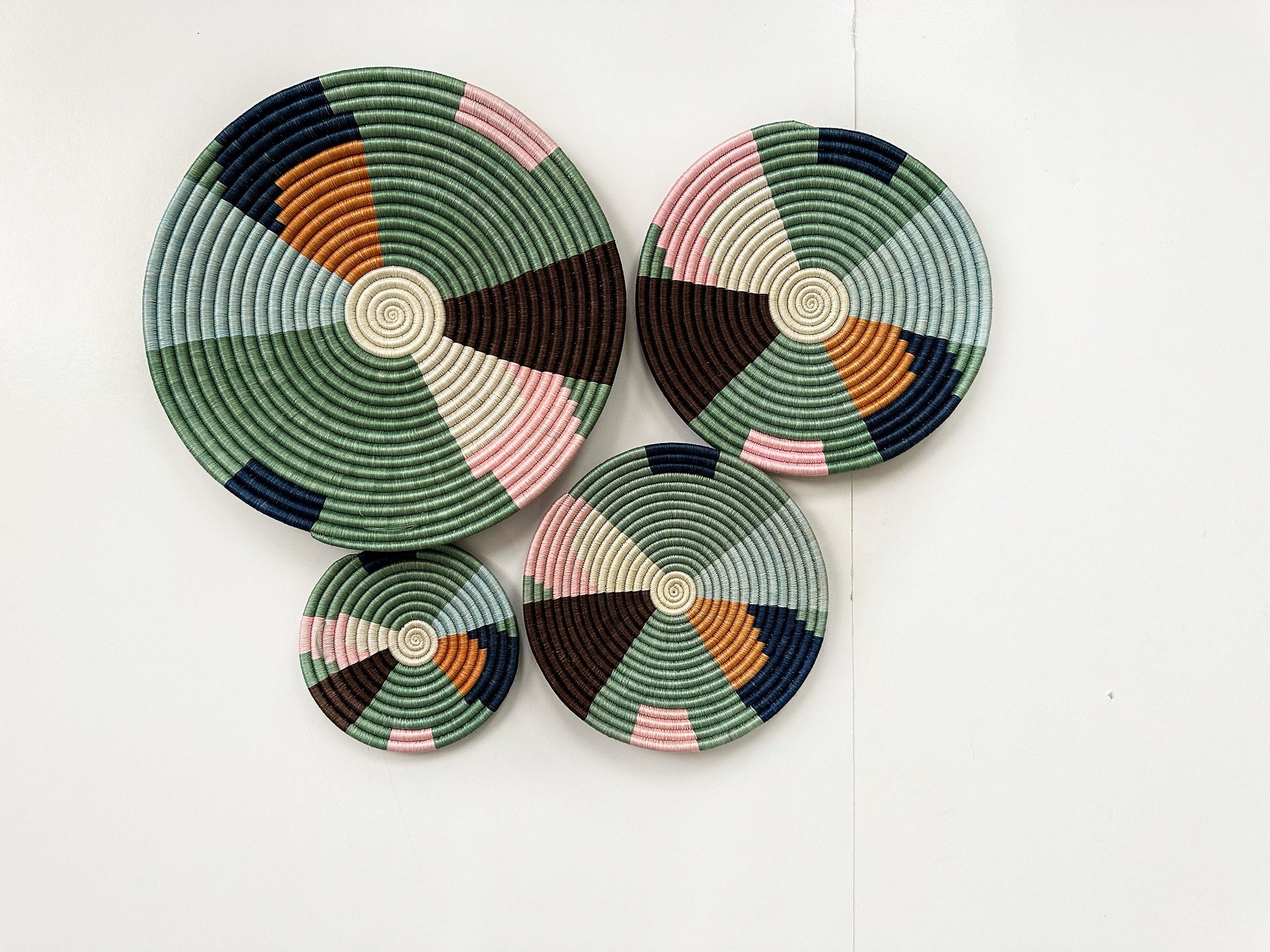 Green Wall Baskets Set of 4 | Woven Wall Hangings