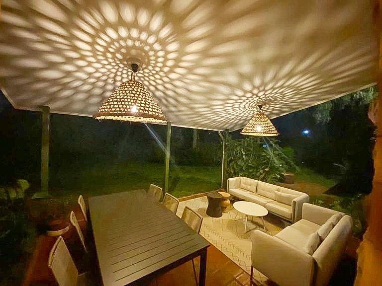 Large Palm Pendant Light - Woven Basket Shade, Restaurant lighting