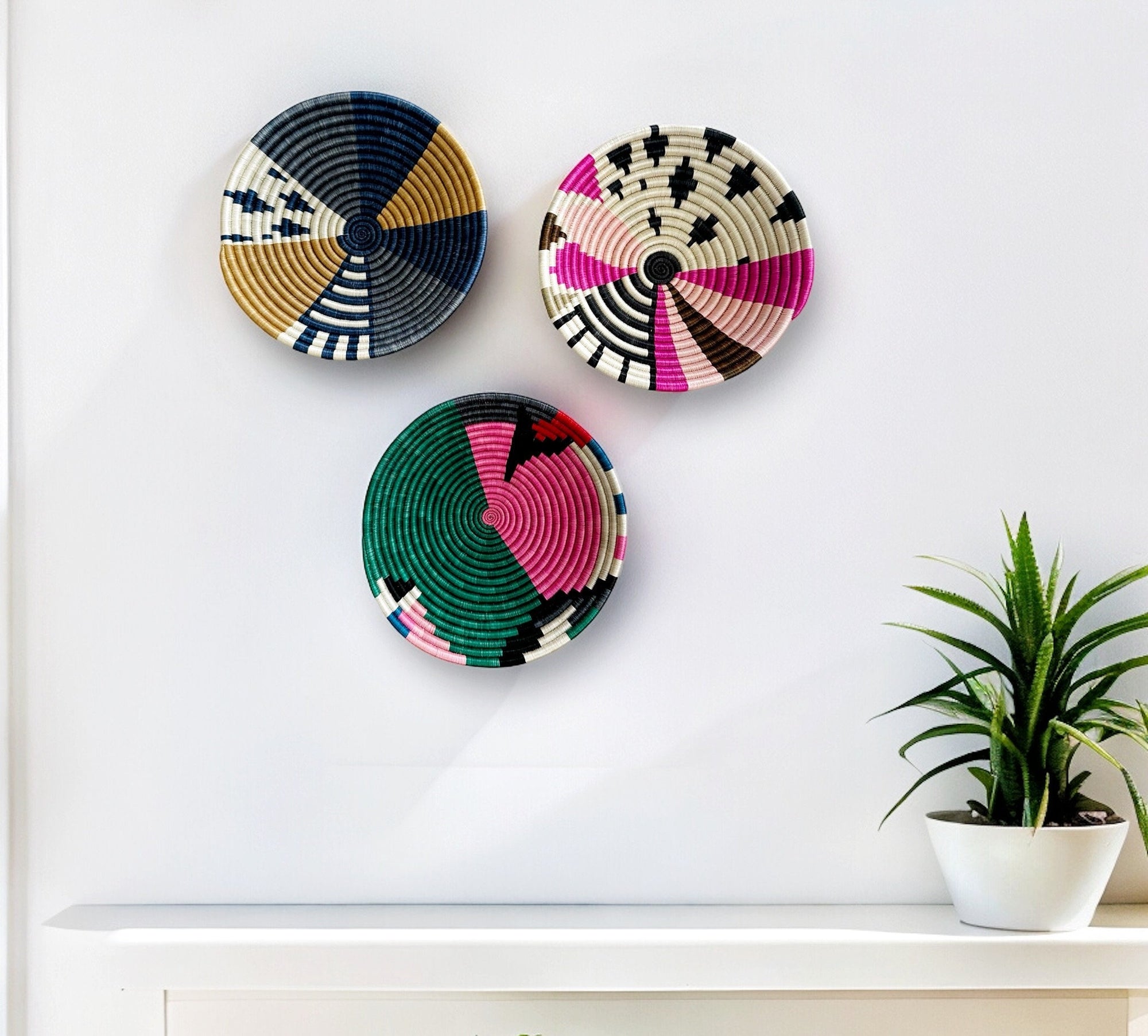 Wall Basket Decor Set of 3 | Colorful African Baskets