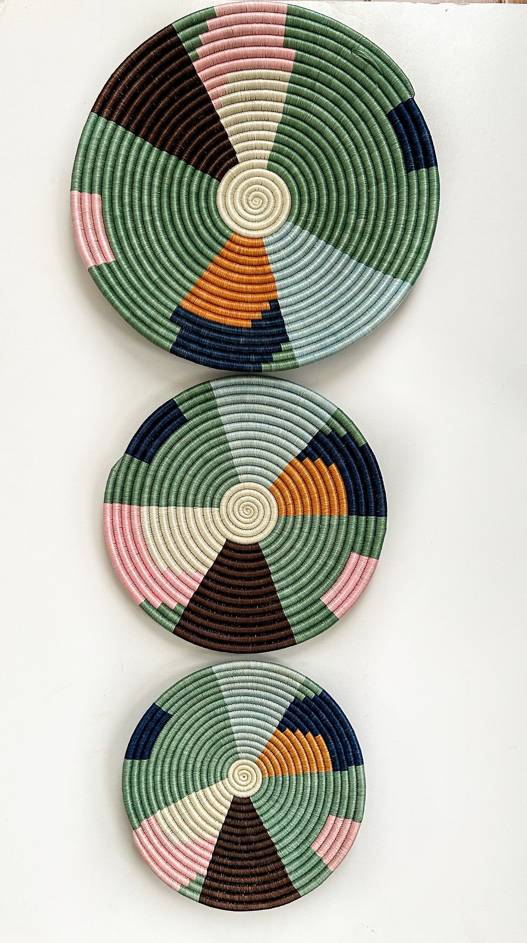 Green Wall Baskets Set of 4 | Woven Wall Hangings