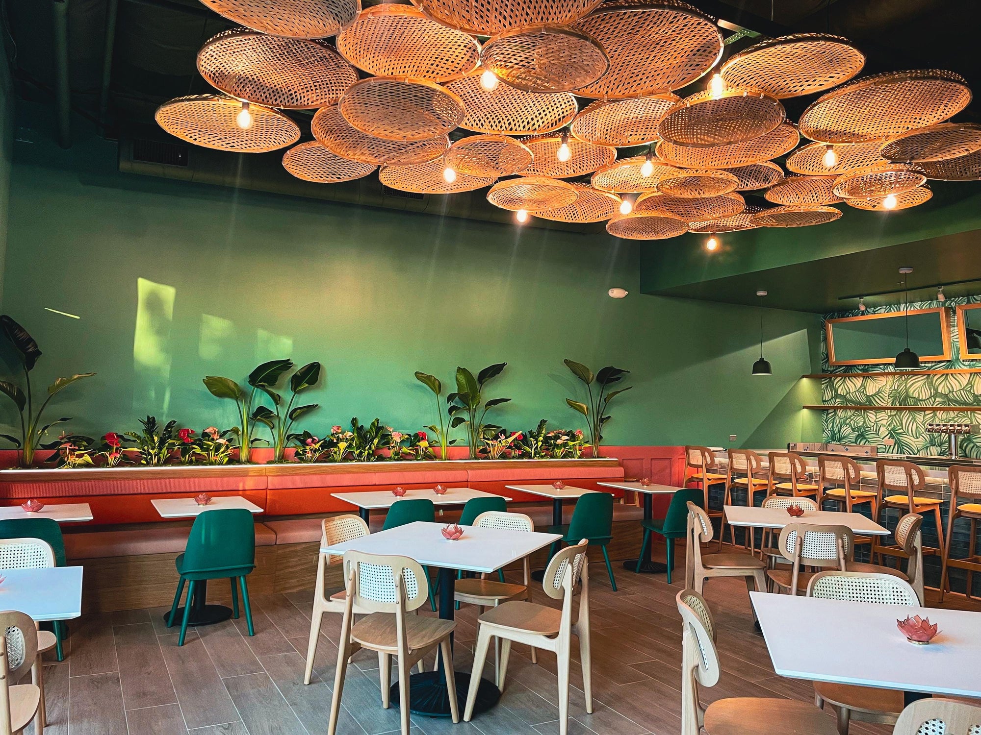 Bamboo Basket Ceiling Decor, Restaurant Decor, Hotel Lighting