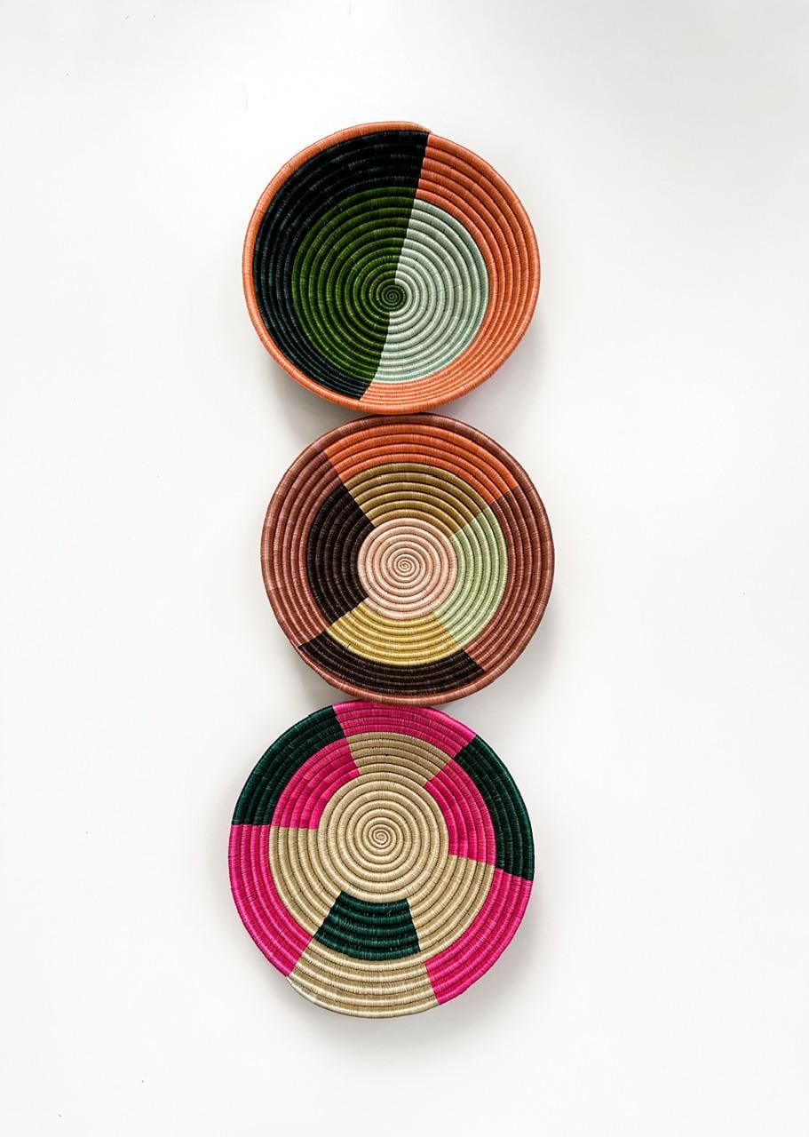 Set of 3 Colorful Wall decor Baskets- Woven Sisal wall baskets