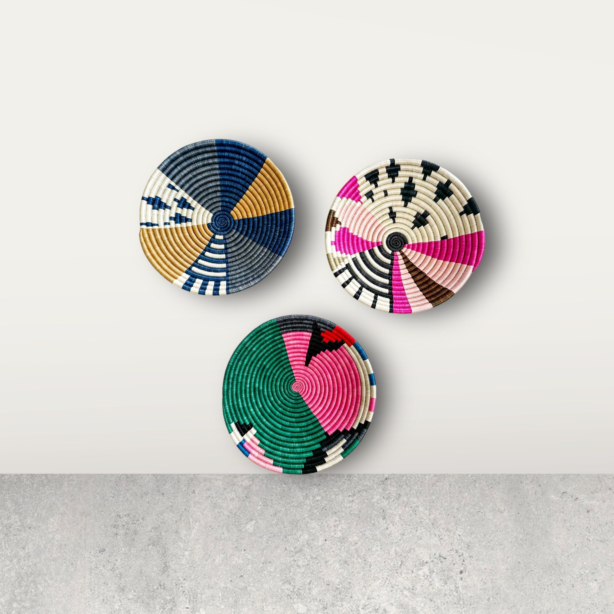 Wall Basket Decor Set of 3 | Colorful African Baskets