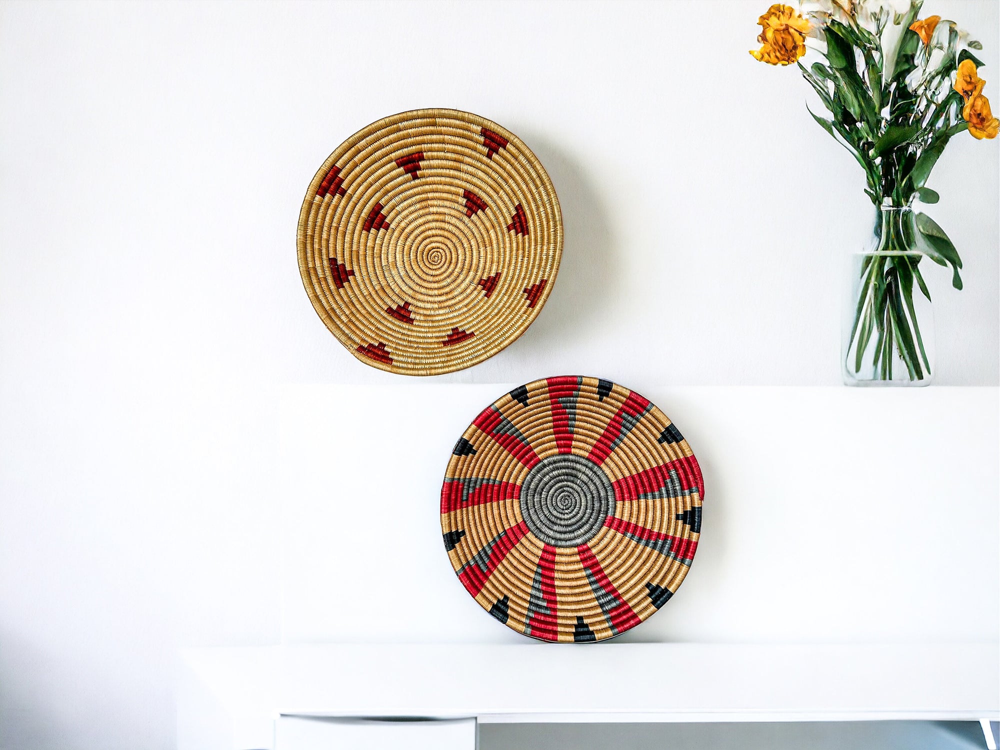 Woven Basket Wall Art Set of 2 | Wall Basket Decor