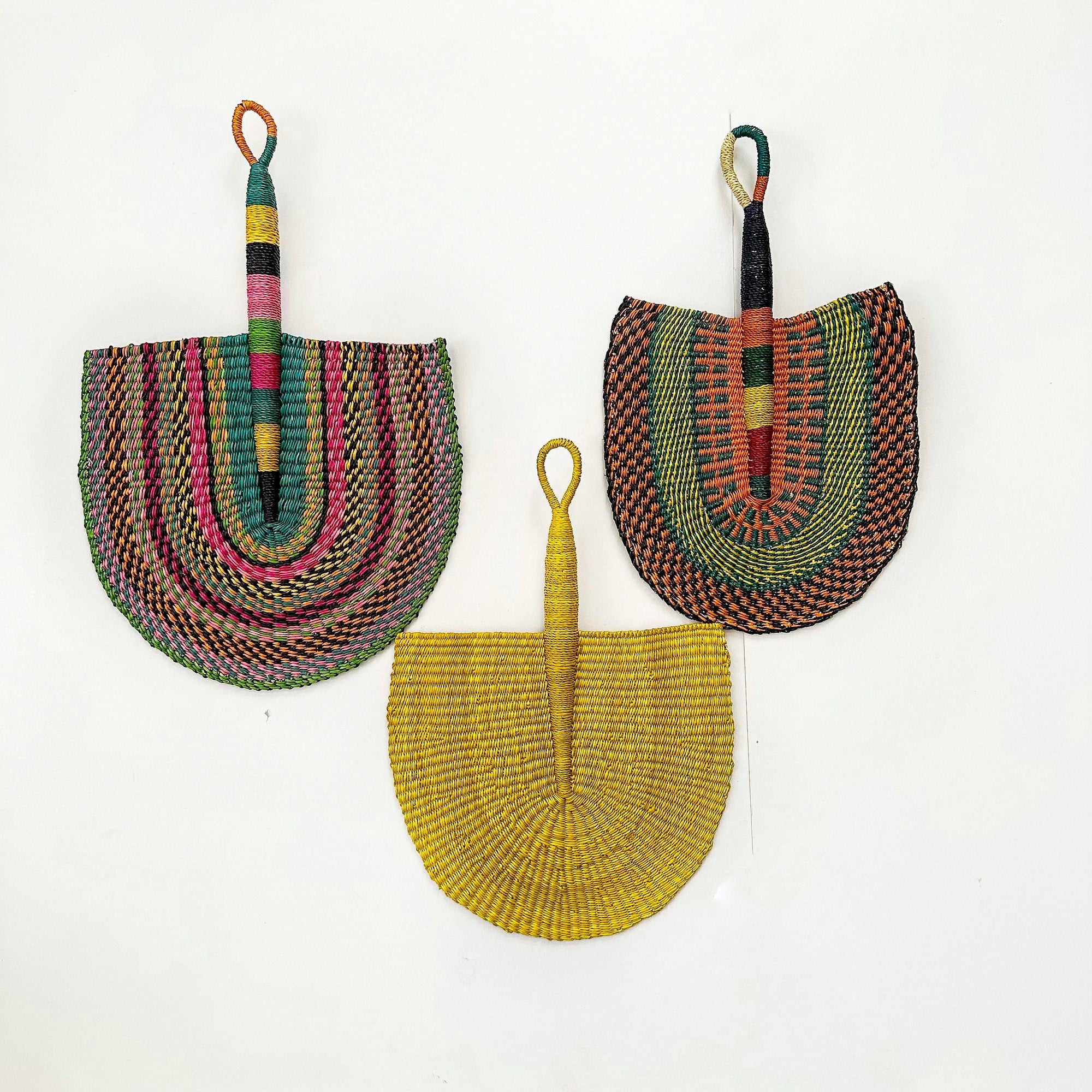 Colorful Woven Fan Wall decor -  Bolga Fan Set of 3