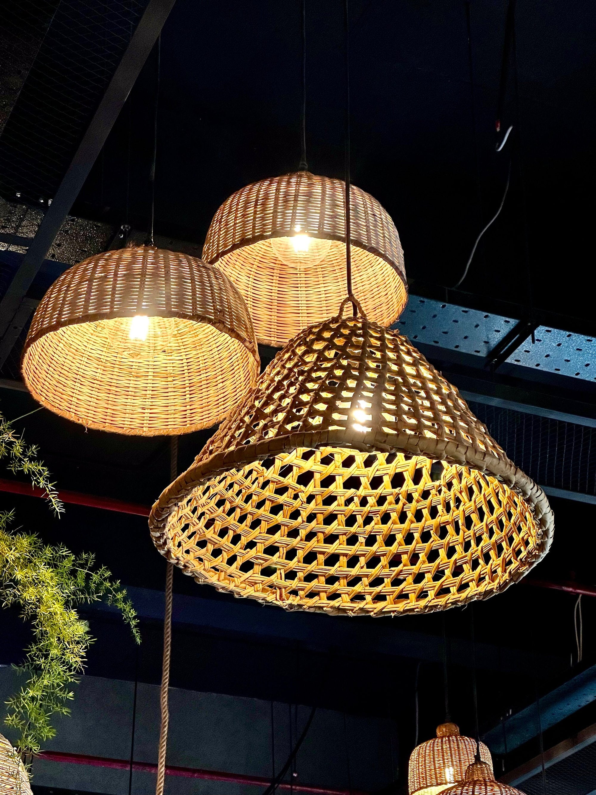 Large Palm Pendant Light - Woven Basket Shade, Restaurant lighting