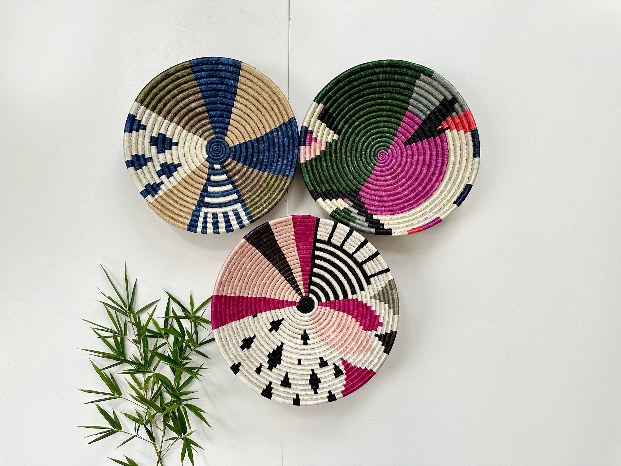 Wall Basket Decor Set of 3 | Colorful African Baskets