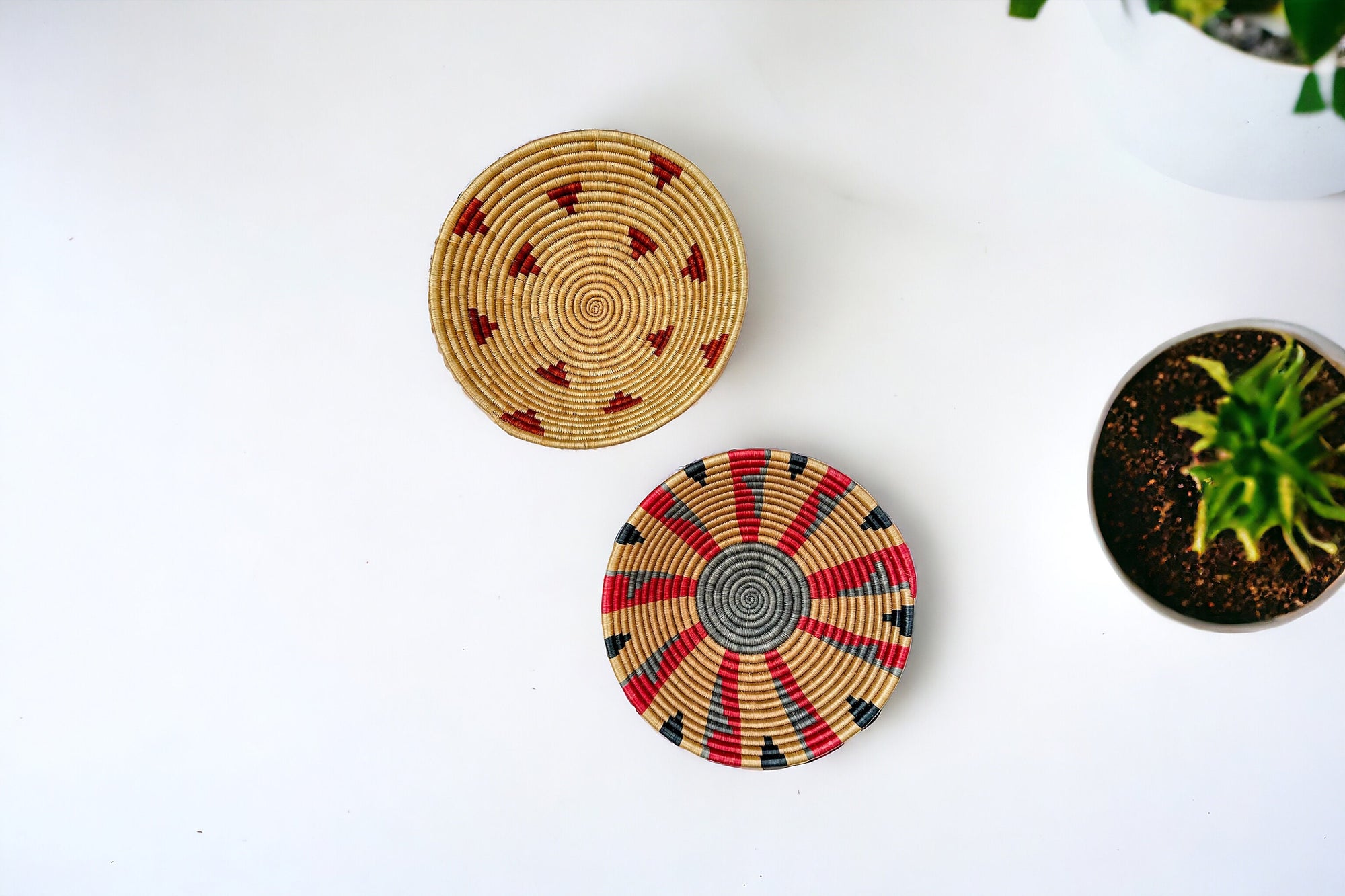 Woven Basket Wall Art Set of 2 | Wall Basket Decor