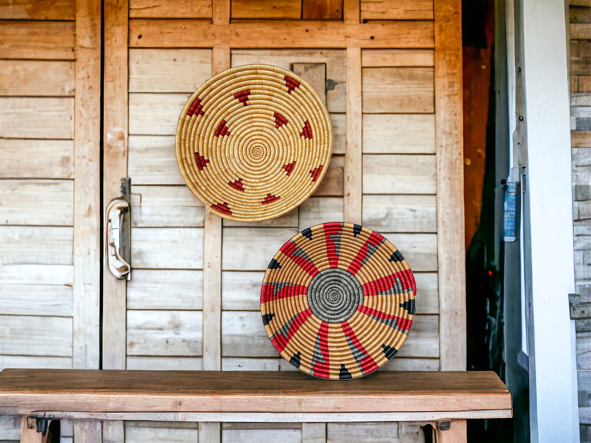 Woven Basket Wall Art Set of 2 | Wall Basket Decor