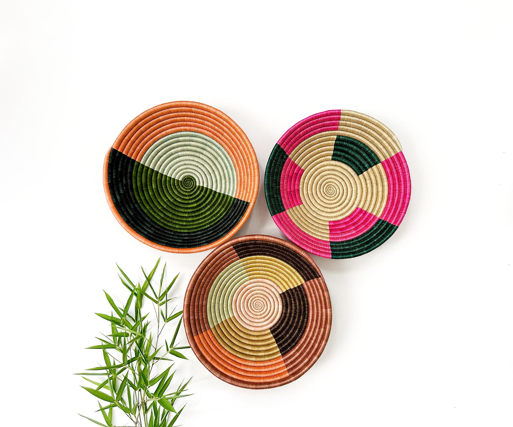 Set of 3 Colorful Wall decor Baskets- Woven Sisal wall baskets