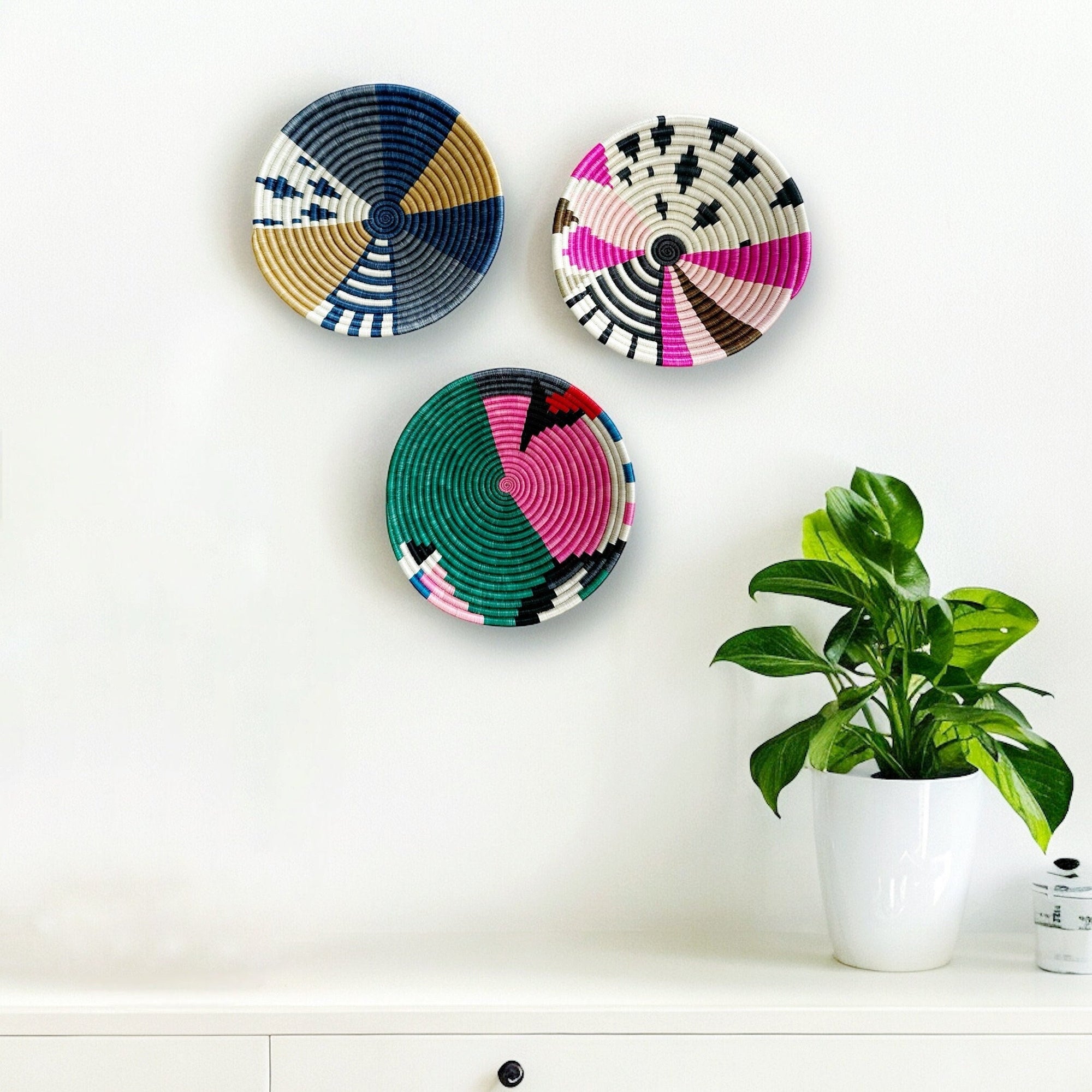 Wall Basket Decor Set of 3 | Colorful African Baskets