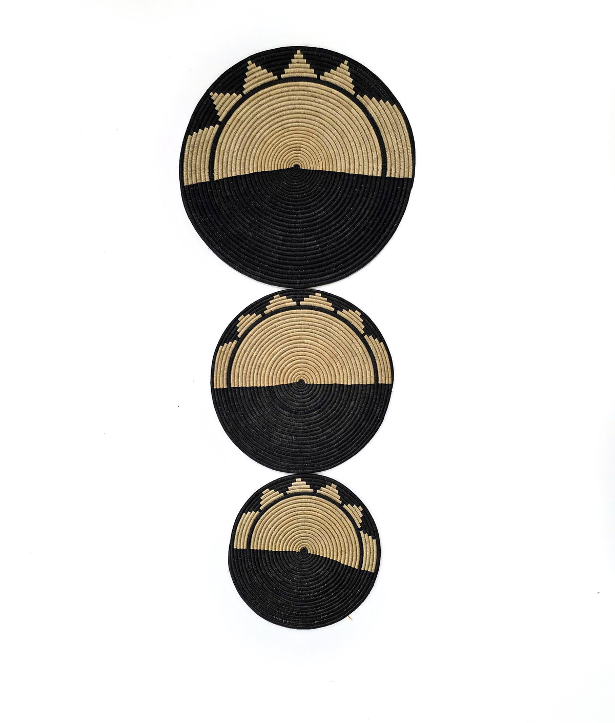 Flat Wall Basket Decor Set of 3, Sunburst, half moon Design