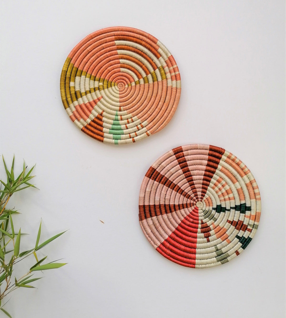 Woven Wall Trivets, Set of 2 Flat Colorful African Baskets