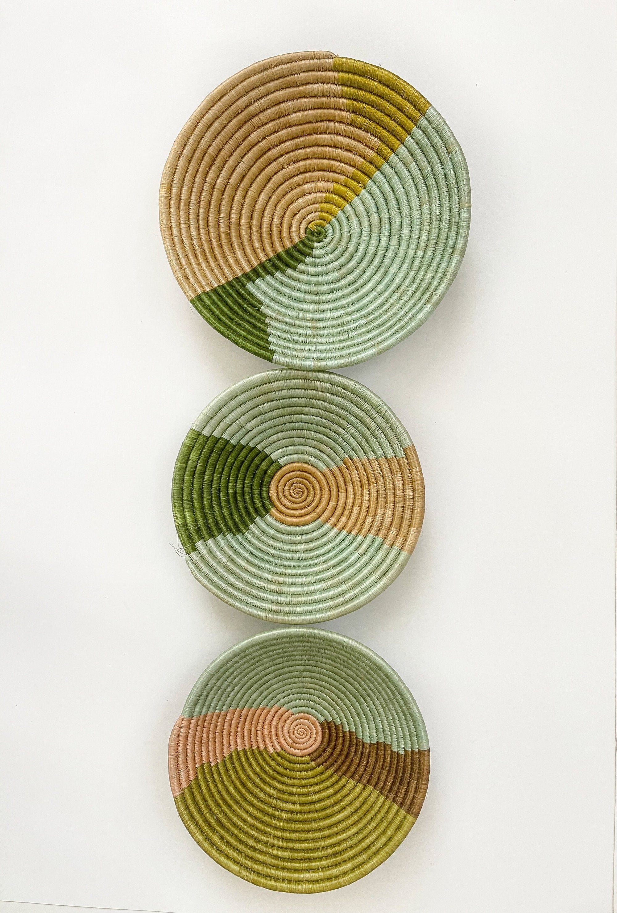 Green Wall Baskets - Set of 3 Wall Decor Baskets