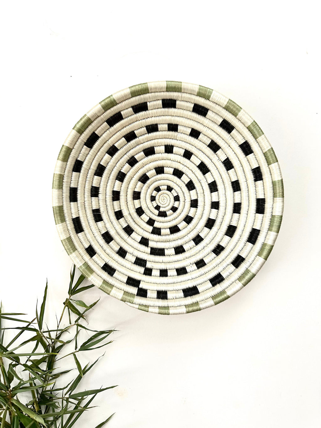 African Wall Basket - Woven Sisal Basket in White, Black and Green