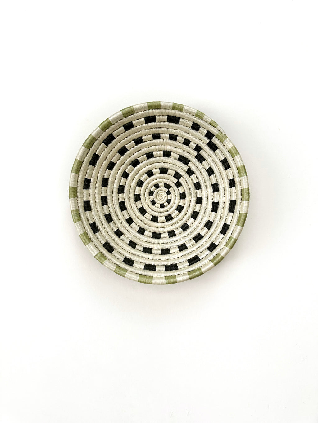 African Wall Basket - Woven Sisal Basket in White, Black and Green