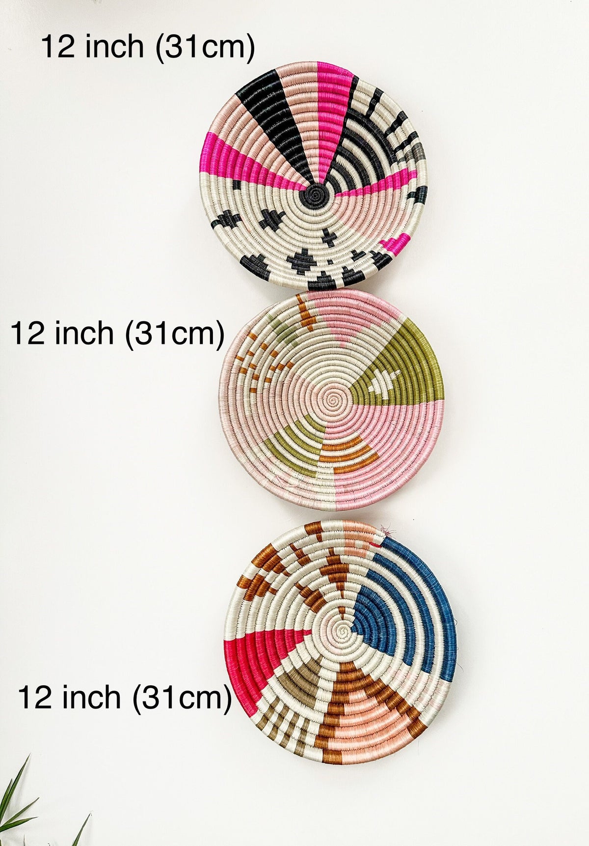 Handwoven African Baskets Set of 3 - Colorful Wall Art