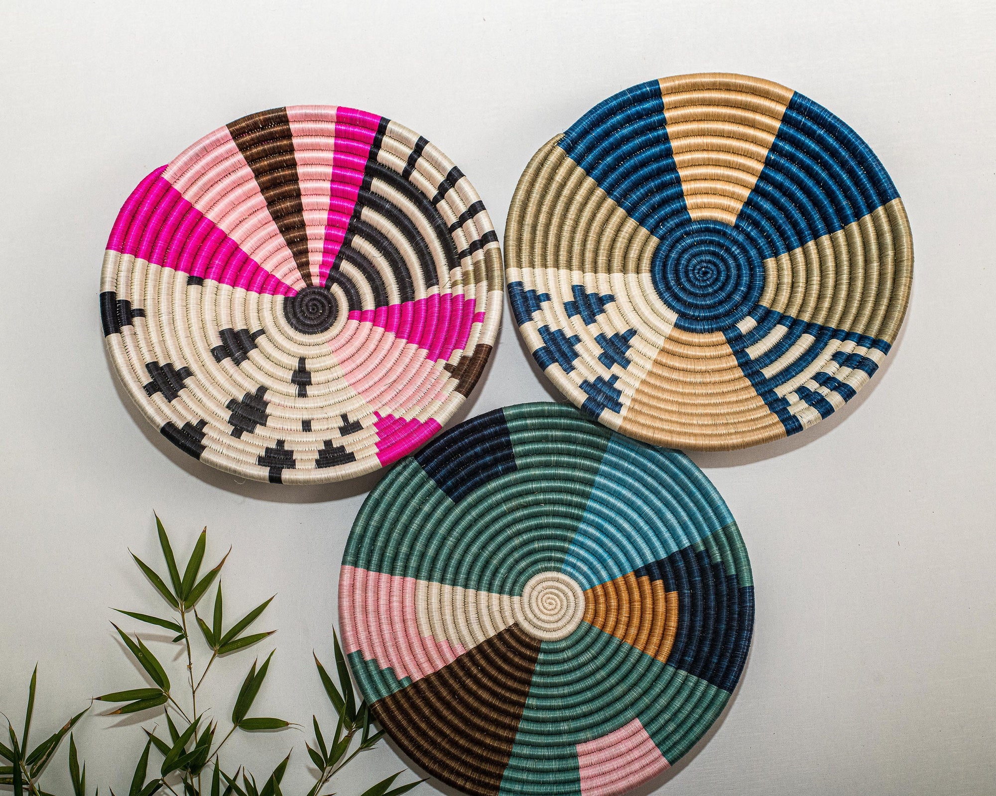Colorful African Wall Basket | Set of 3 Woven basket Wall Decor | Sifadesigns