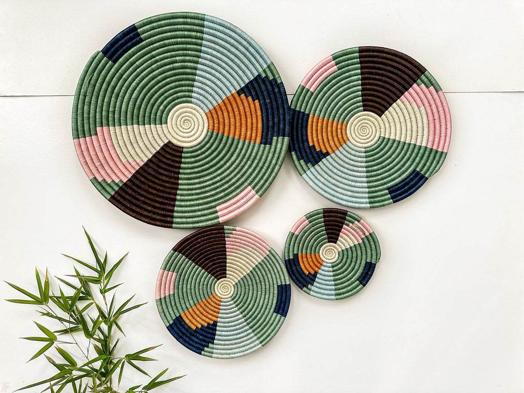 Green Wall Baskets Set of 4 | Woven Wall Hangings