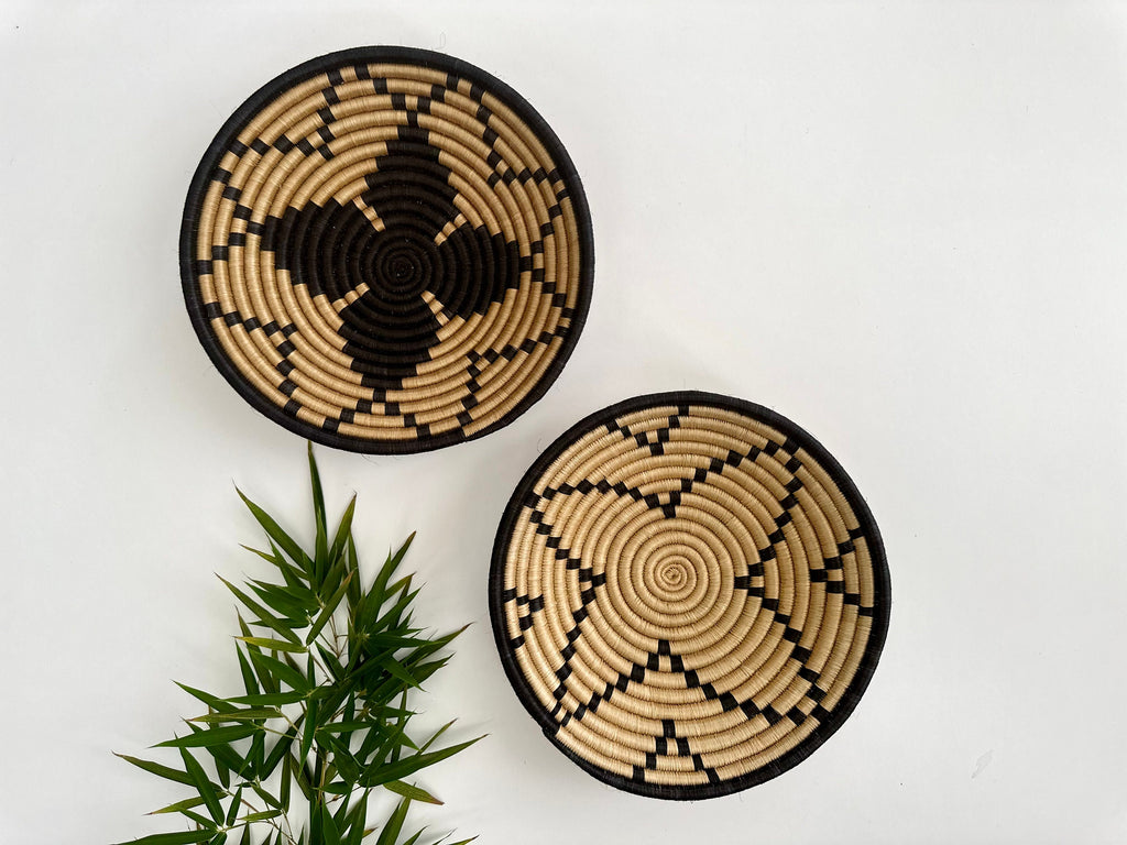 Brown and black woven baskets | Wall Basket set of 2