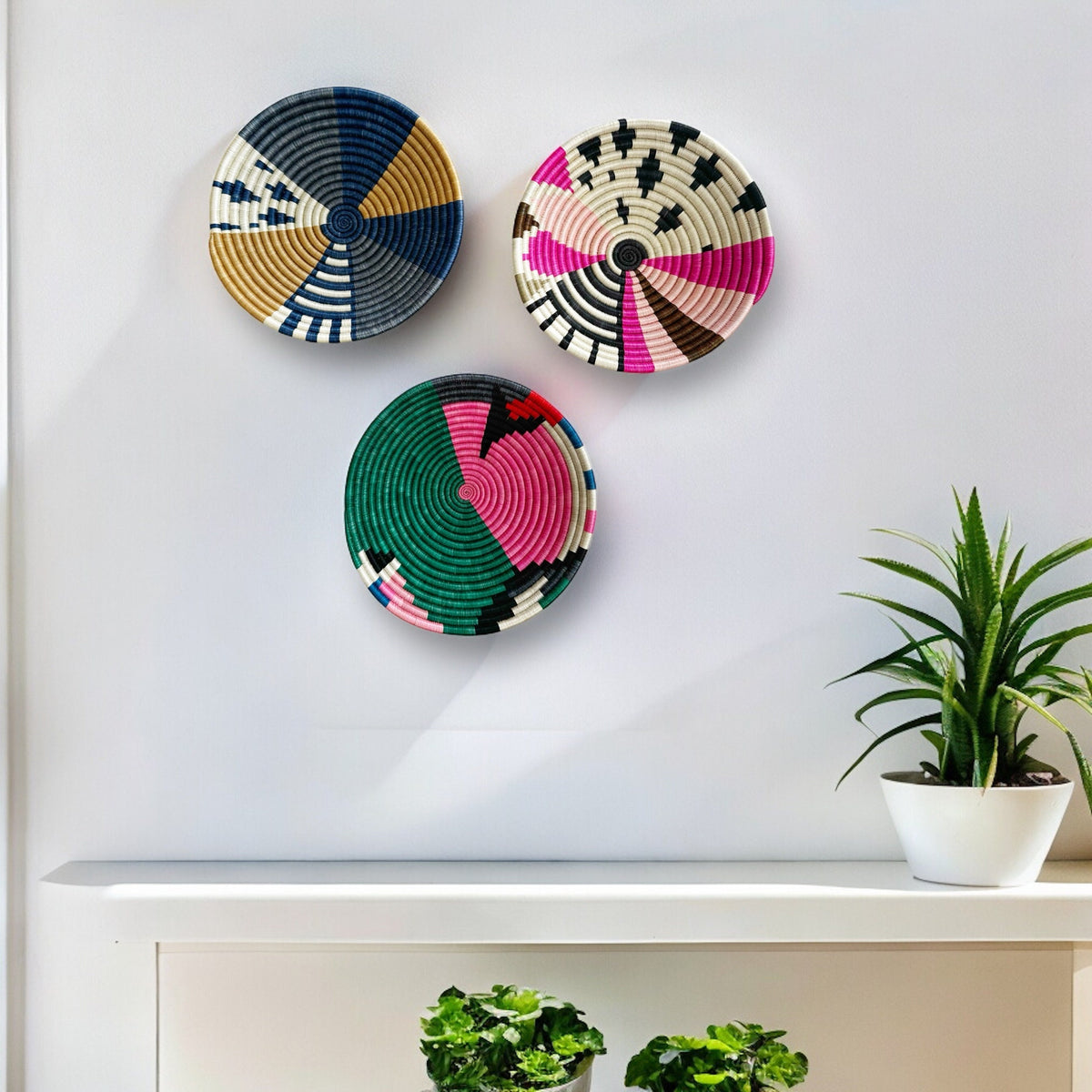 Woven African Bowl - ColorBlock Abstract Pattern