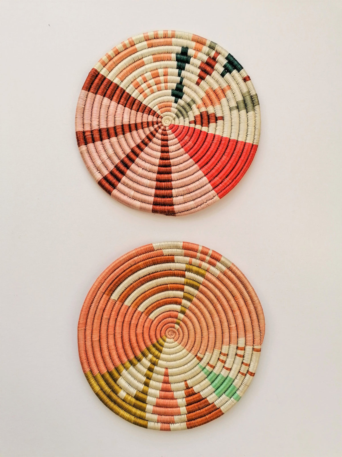 Woven Wall Trivets, Set of 2 Flat Colorful African Baskets