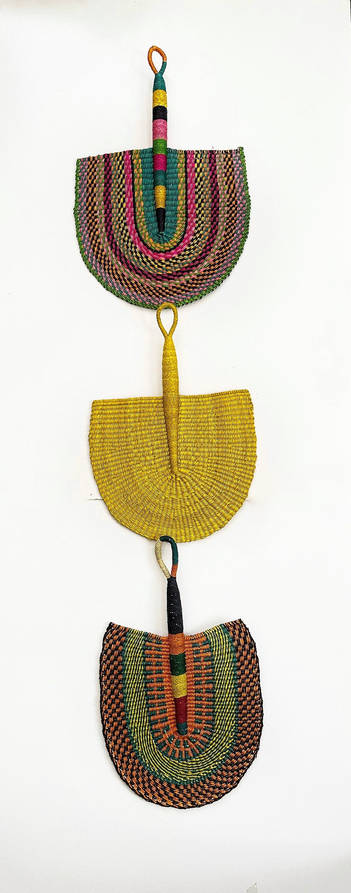 Colorful Woven Fan Wall decor -  Bolga Fan Set of 3