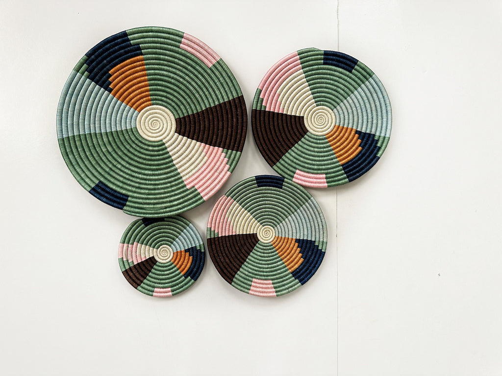 Green Wall Baskets Set of 4 | Woven Wall Hangings