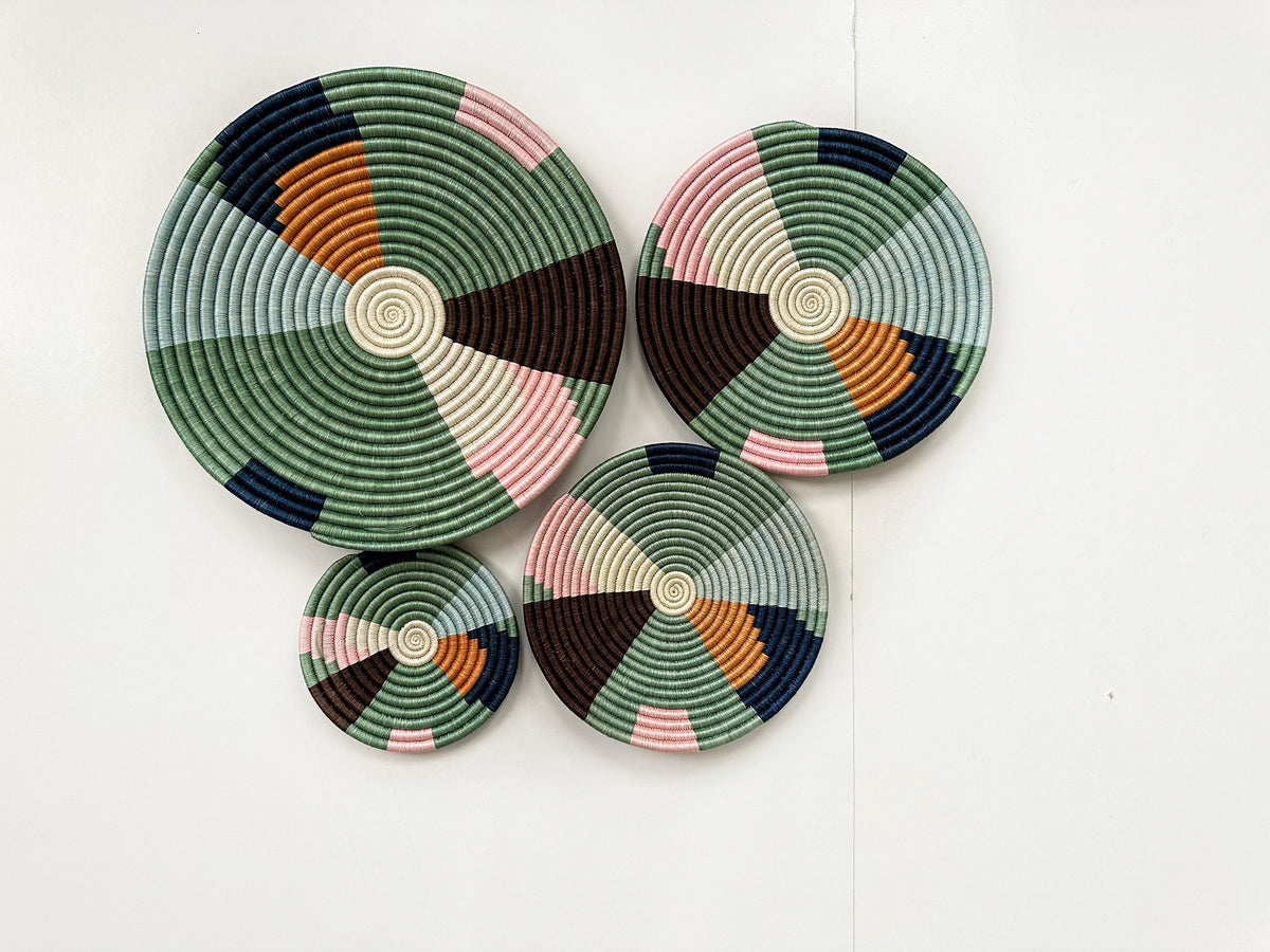 Green Wall Basket Wall Hanging Set of 4 - Flat