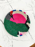 Woven Wall Basket with Green Pink White tones