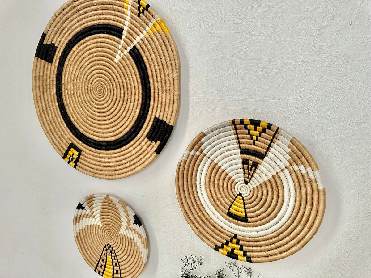Brown Flat Set of 3 African Wall Baskets
