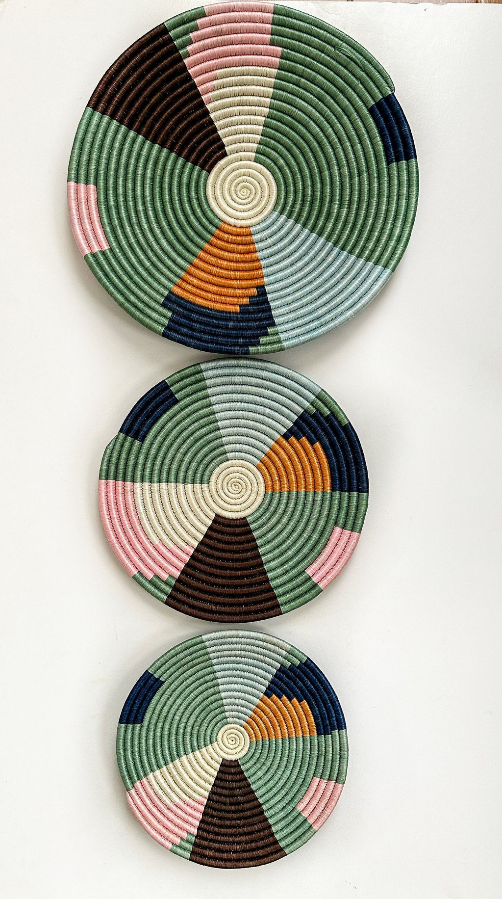 Green Wall Baskets Set of 4 | Woven Wall Hangings