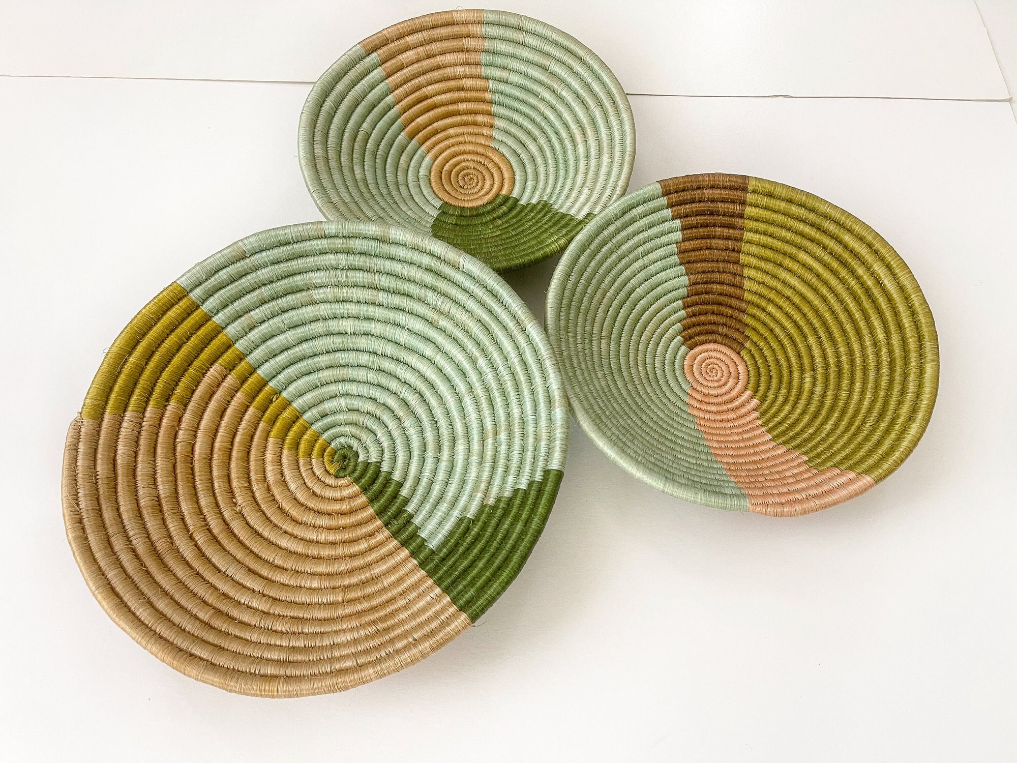 Green Wall Baskets - Set of 3 Wall Decor Baskets