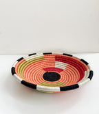 Colorful Woven African Bowl - Color Block Geometric Pattern, Orange Black Tones