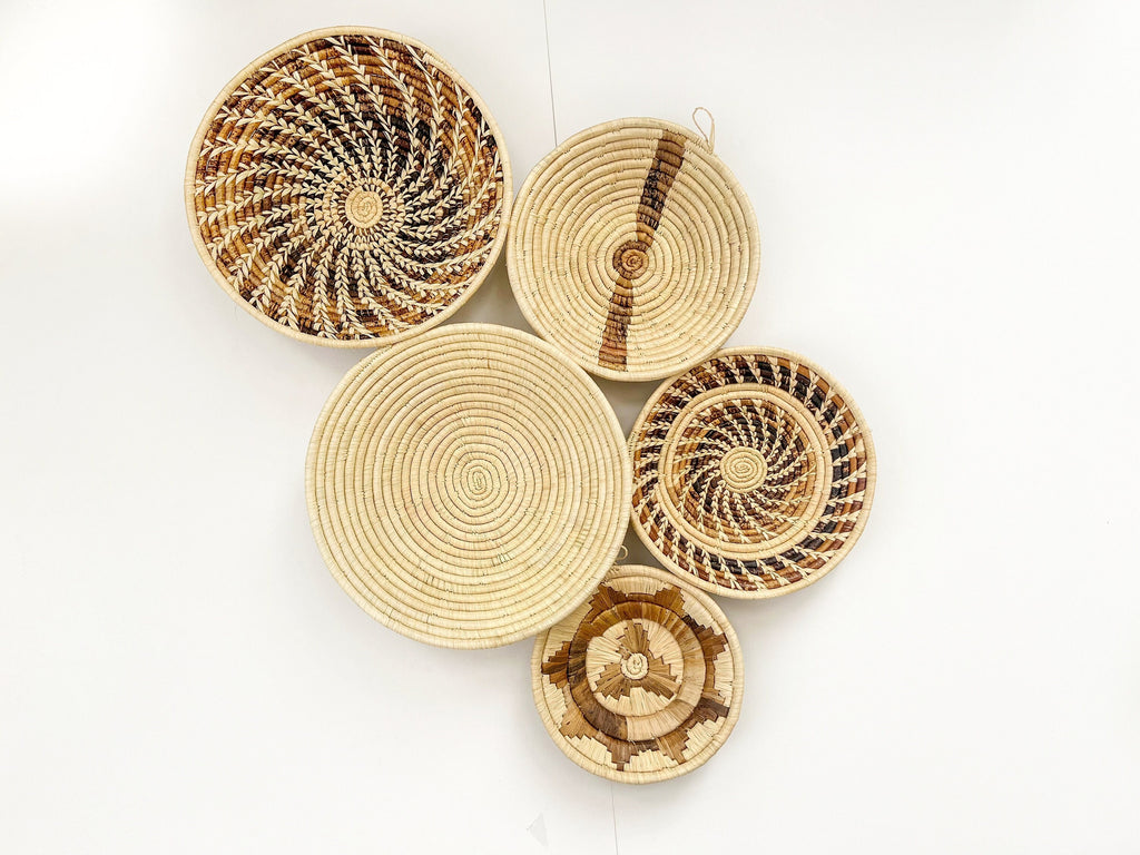 Set of 5 Basket Wall Hangings - Handwoven Natural