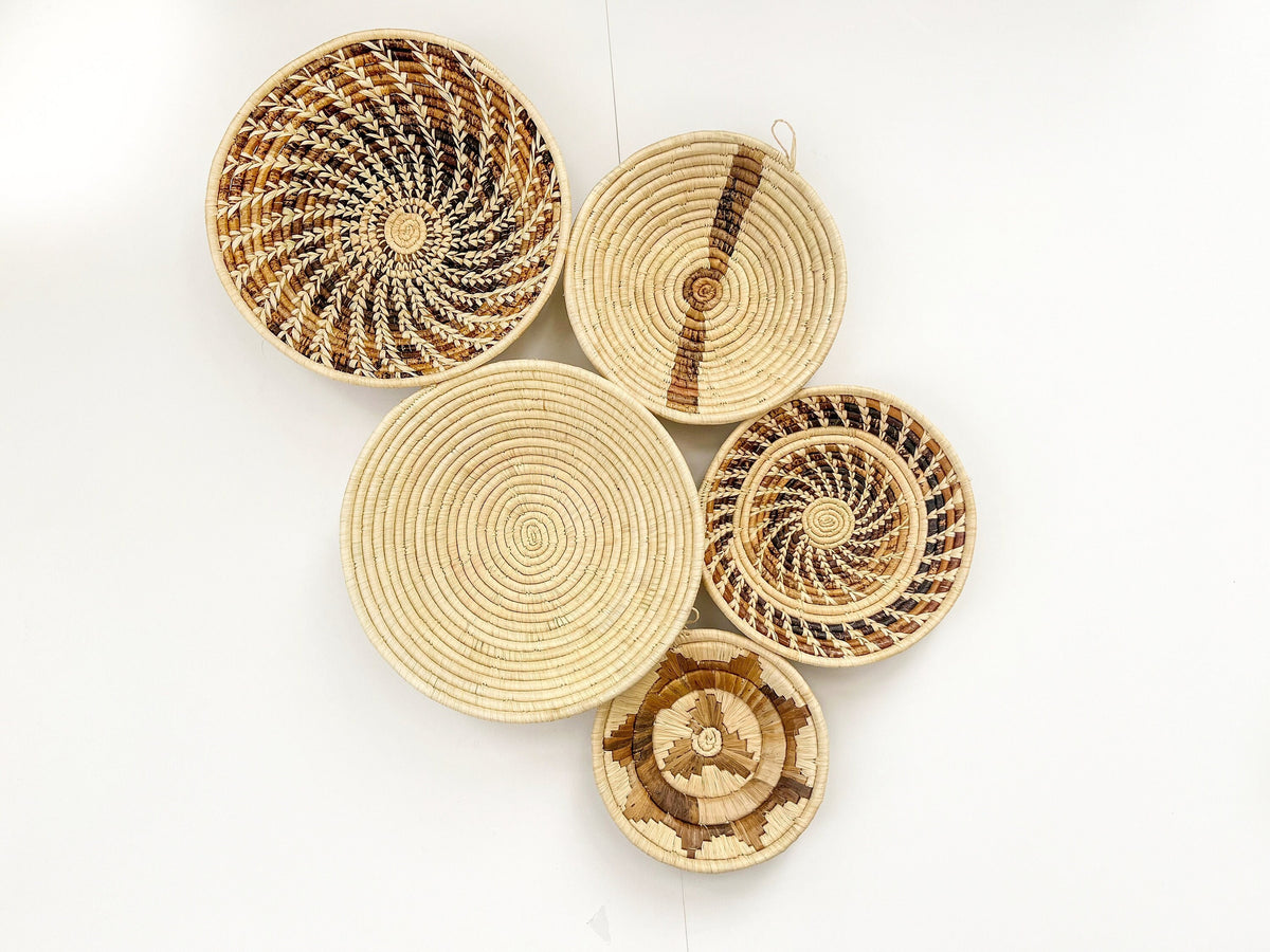 Set of 5 Handwoven Natural Basket Wall Hanging