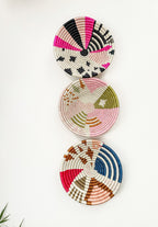 Handwoven African Baskets Set of 3 - Colorful Wall Art