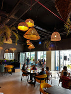 Large Palm Pendant Light Shade - Woven Basket Shade for Restaurant lighting