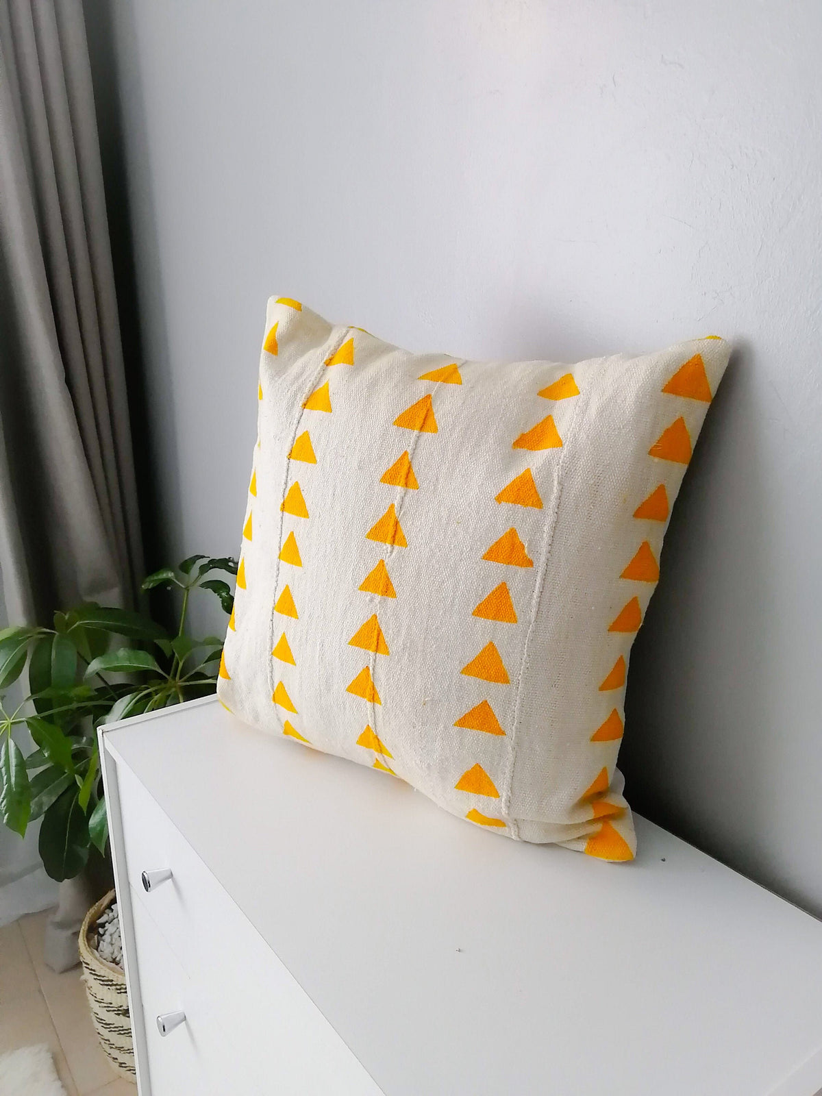 African Mudcloth Pillow Cover, White and Orange Arrow Patterned