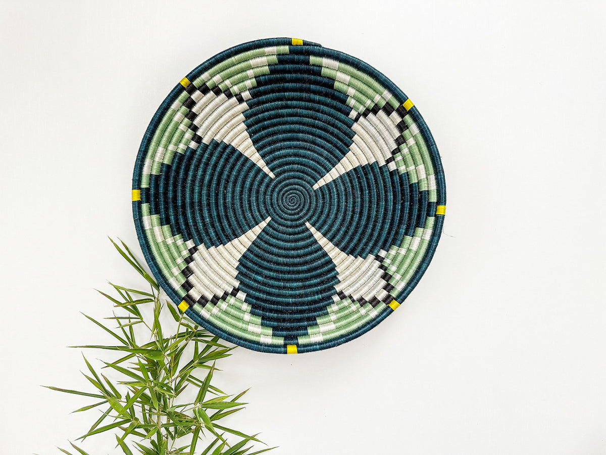 Green Woven African Basket for Wall Decor, Home Decor