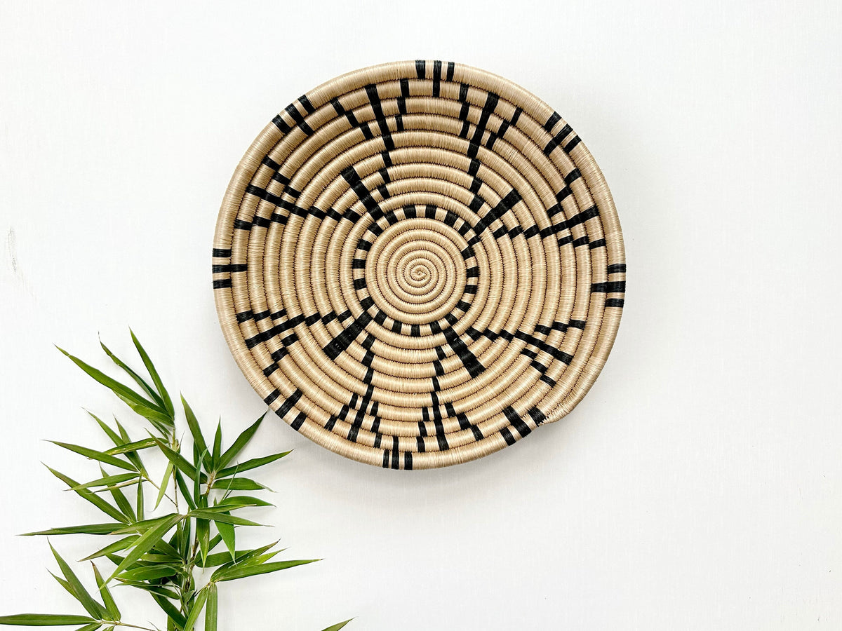 Handwoven Brown and Black African Basket Art
