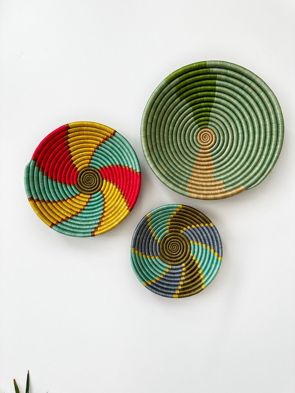 Vibrant African Basket Set of 3 - Unique Handwoven wall baskets