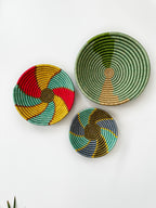 Vibrant African Basket Set of 3 - Unique Handwoven wall baskets
