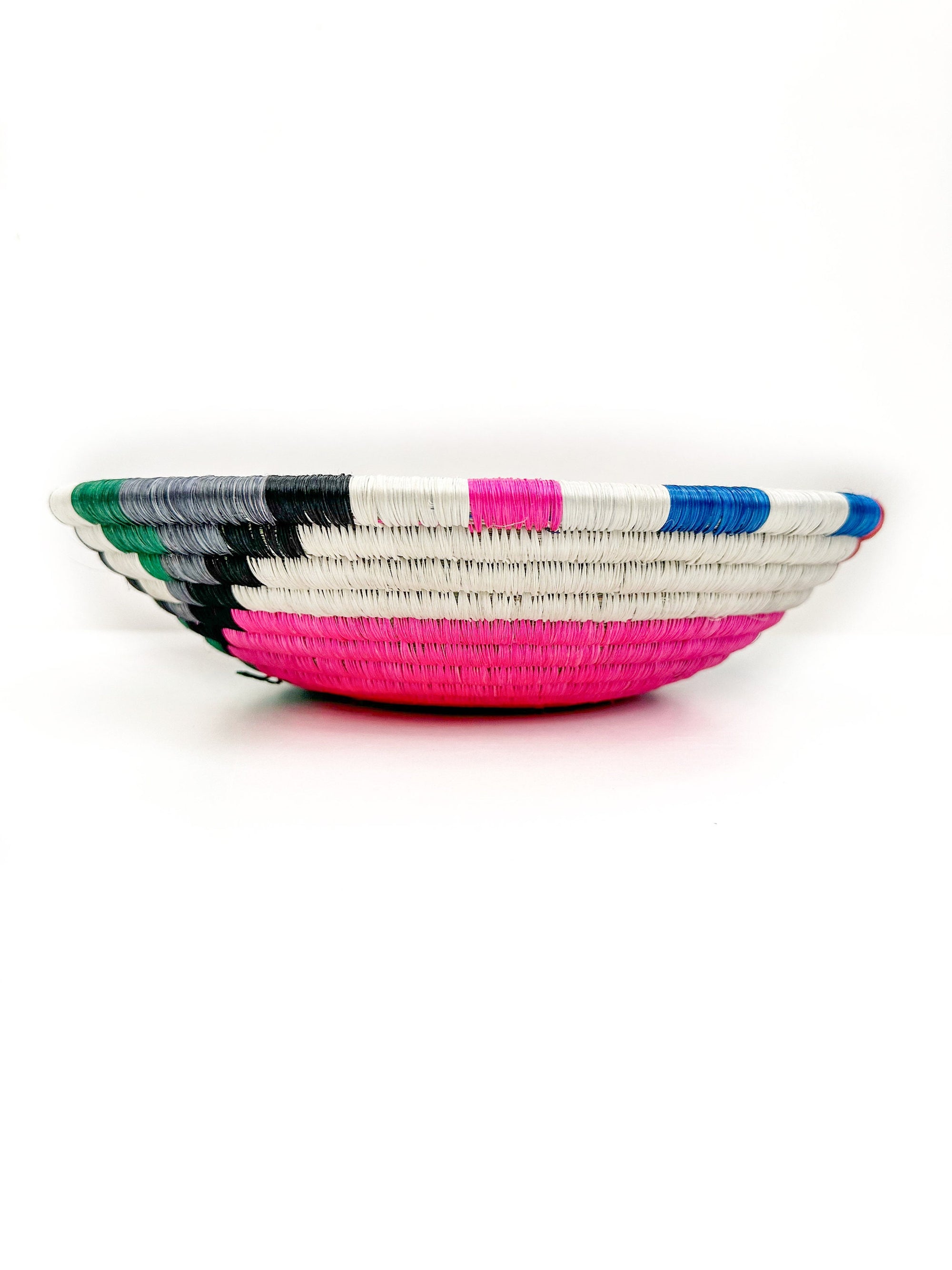 Woven Wall Basket with Green Pink White tones