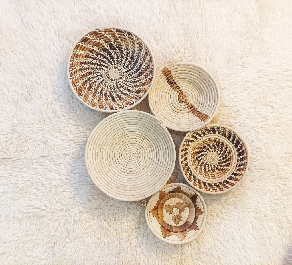 Set of 5 Basket Wall Hangings - Handwoven Natural