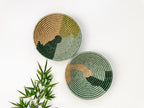 Green African Woven Wall Baskets Set of 2 -  Boho Decor