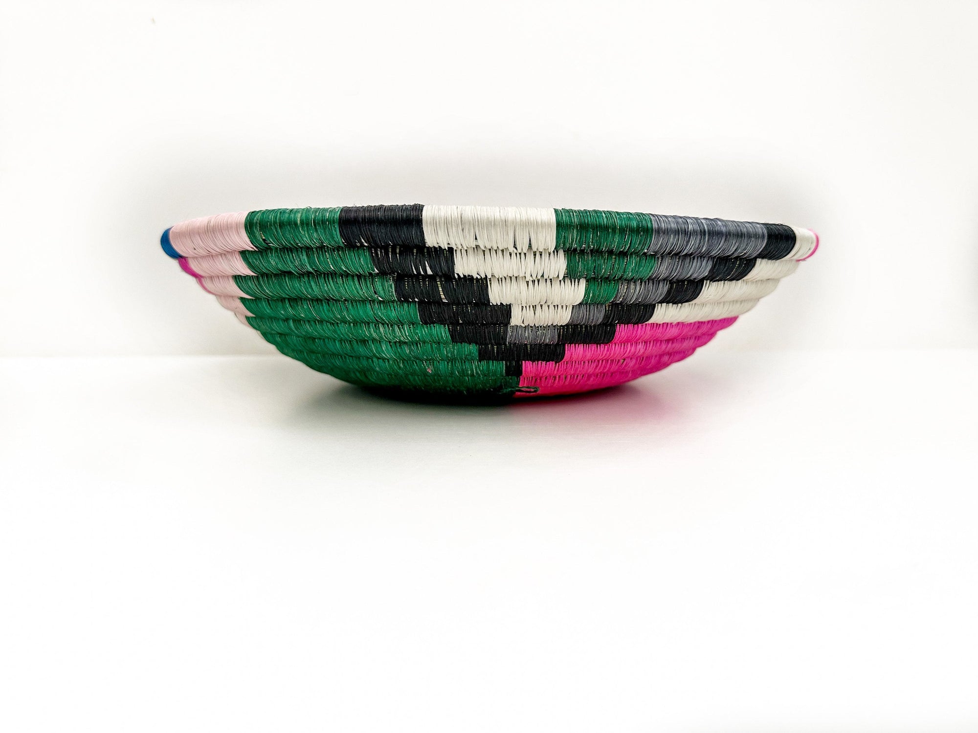Woven Wall Basket with Green Pink White tones