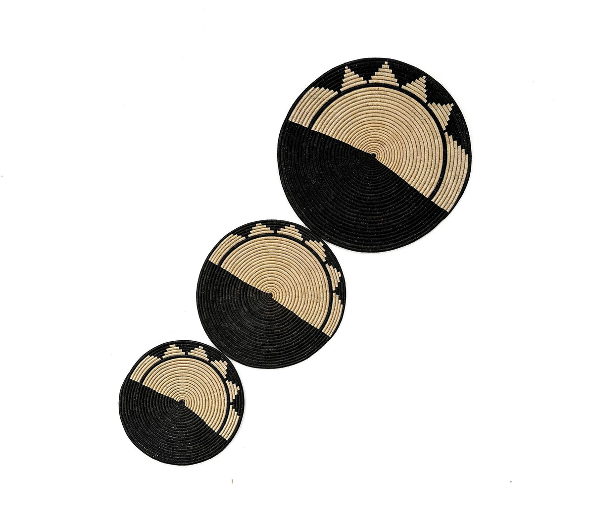 Flat Wall Basket Decor Set of 3, Sunburst, half moon Design