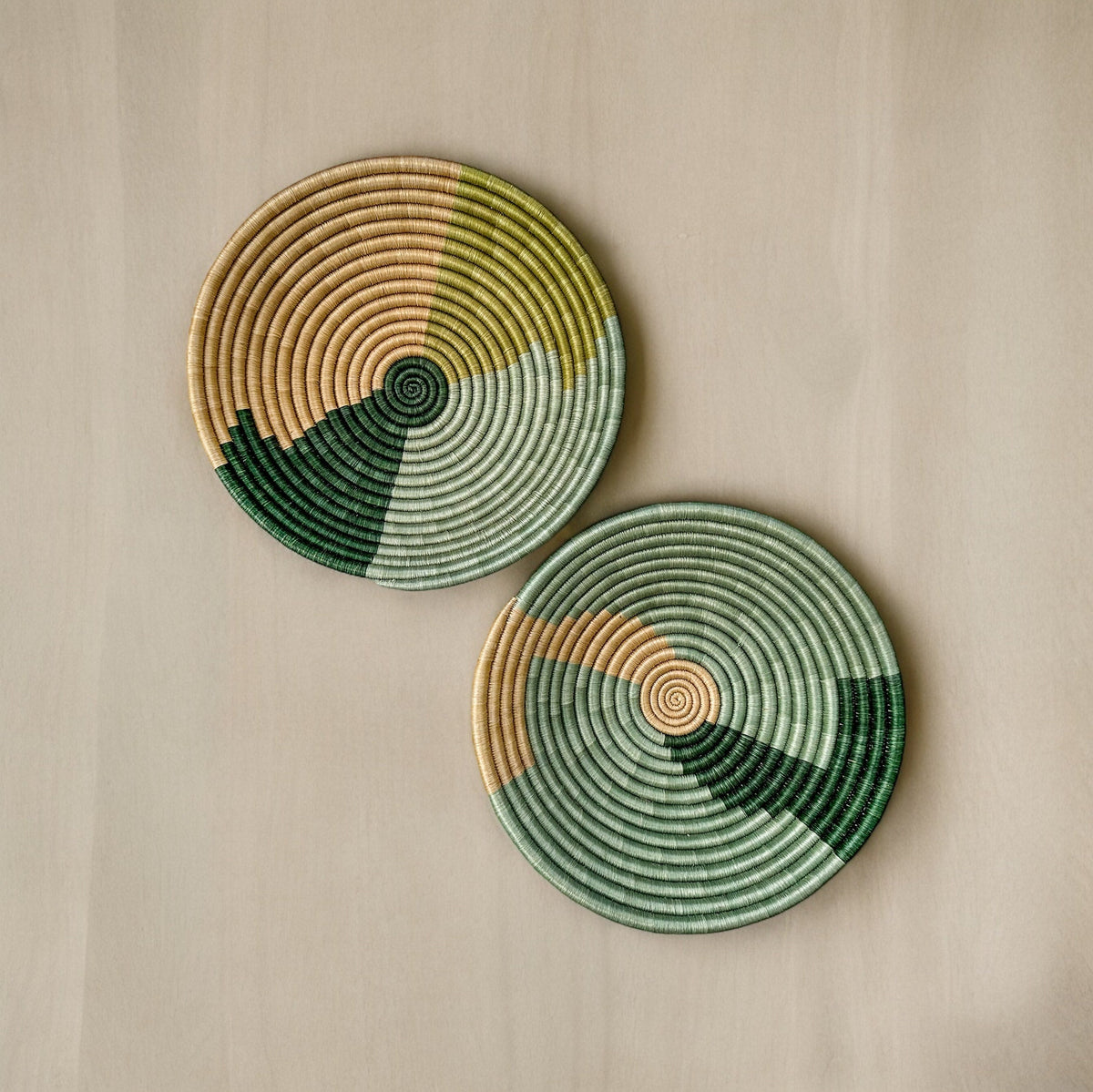 Green African Woven Wall Baskets Set of 2 -  Boho Decor